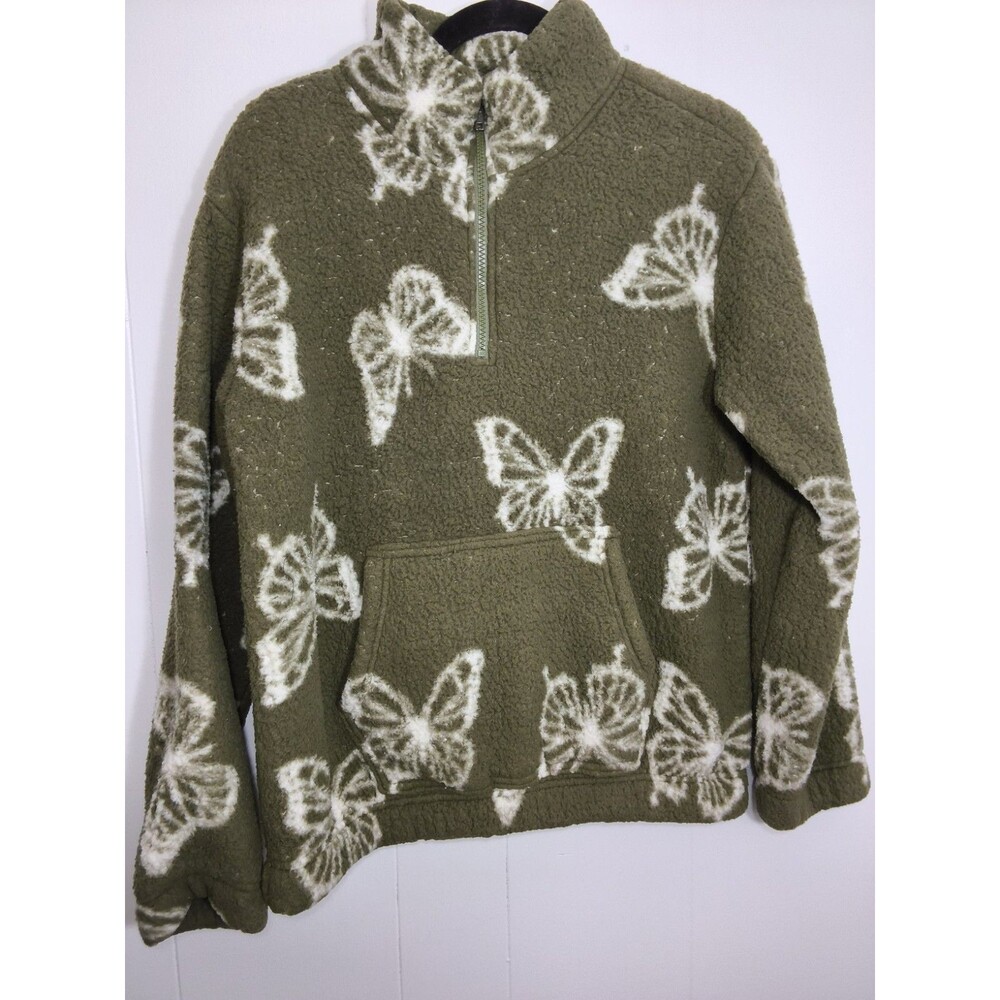 SO Fleeced Pullover Butterfly Sweatshirt Green Size M